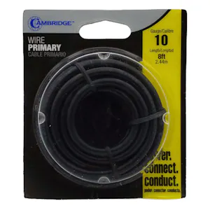 10 AWG 19-Strand Primary Wire with Black PVC Insulation - 8' Coil in Blister Pack