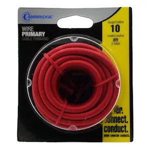 10 AWG 19-Strand Primary Wire with Red PVC Insulation - 8' Coil in Blister Pack