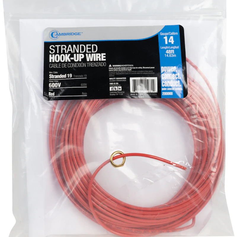 14 AWG 19-Strand THHN Hook-Up Wire with Red PVC Insulation - 48' Coil in Dispenser Bag