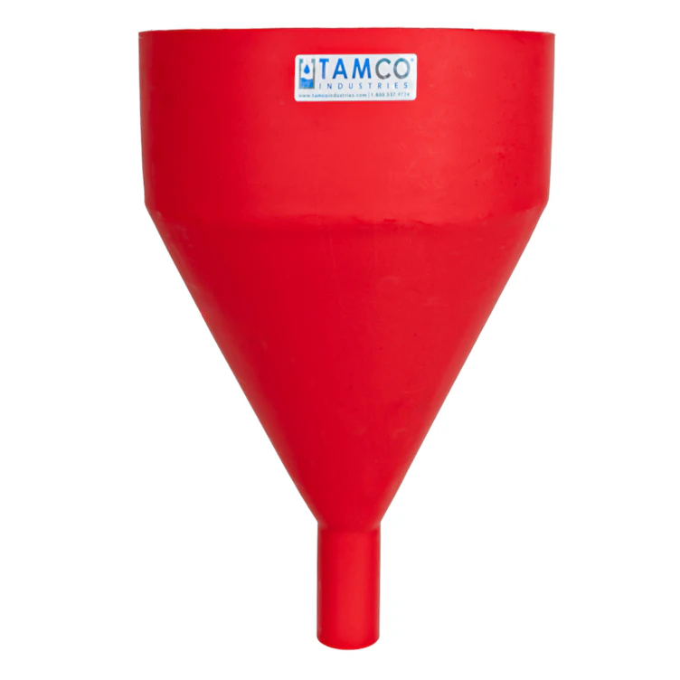 12" Top Diameter Red Round Tamco® Tall Funnel with 2" OD Spout