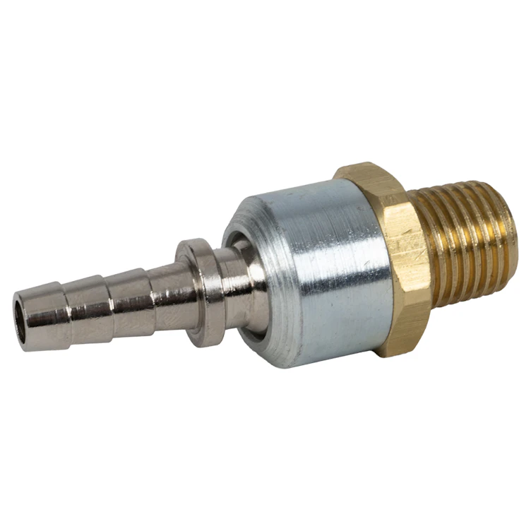 1/4" Hose Barb x 1/4" MNPT Brass/Steel Pneumatic Ball Swivel Fitting