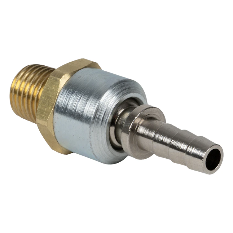1/4" Hose Barb x 1/4" MNPT Brass/Steel Pneumatic Ball Swivel Fitting
