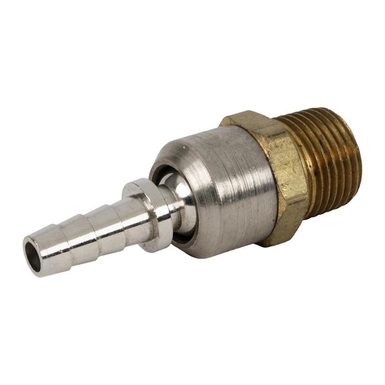 1/4" Hose Barb x 3/8" MNPT Brass/Steel Pneumatic Ball Swivel Fitting