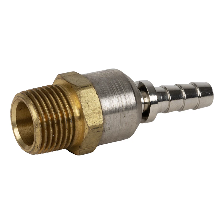 1/4" Hose Barb x 3/8" MNPT Brass/Steel Pneumatic Ball Swivel Fitting