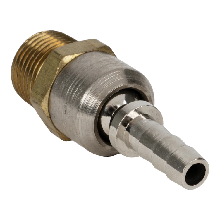 1/4" Hose Barb x 3/8" MNPT Brass/Steel Pneumatic Ball Swivel Fitting