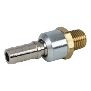 3/8" Hose Barb x 1/4" MNPT Brass/Steel Pneumatic Ball Swivel Fitting
