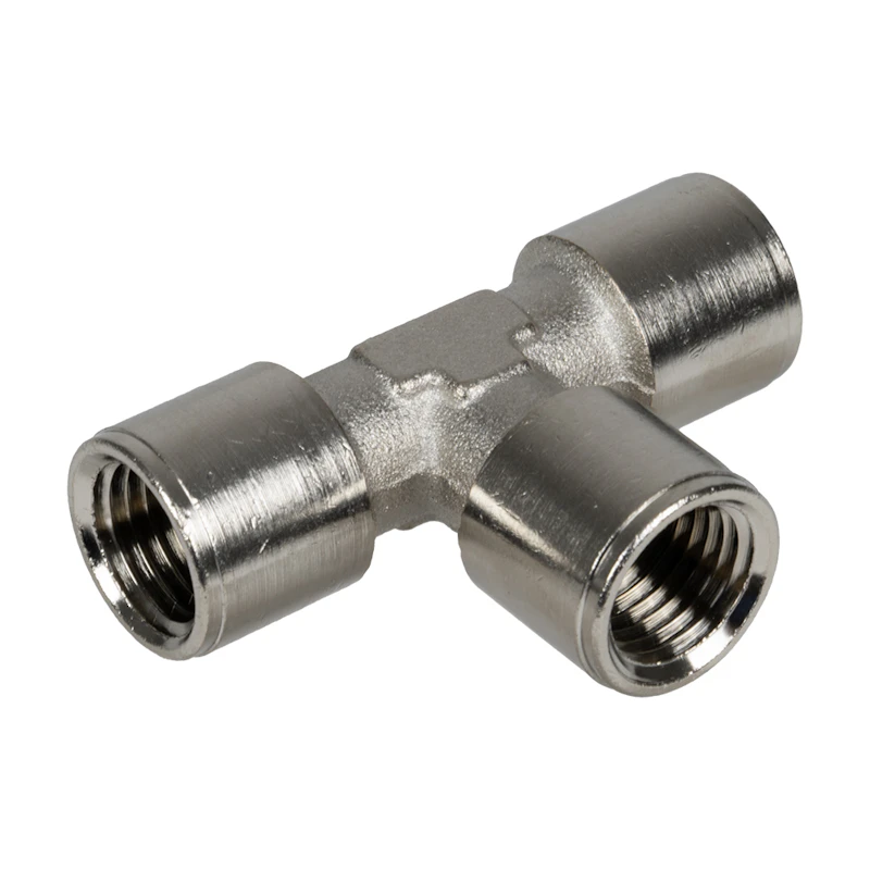 1/8" FNPT x 1/8" FNPT x 1/8" FNPT Nickel-Plated Brass Threaded Female Tee