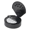 63/485 Black 7 Hole Dual Dispensing Spice Cap with Spoon Opening & Heat Induction Liner - 0.200" Holes