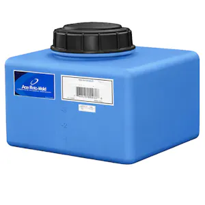 6 Gallon Blue MDPE Rectangular Flat Bottom Tank with 5" Lid & 3/4" Fitting - 15" L x 12" W x 8" Hgt.