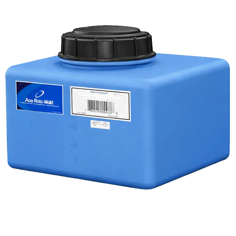 6 Gallon Blue MDPE Rectangular Flat Bottom Tank with 5" Lid & 3/4" Fitting - 15" L x 12" W x 8" Hgt.