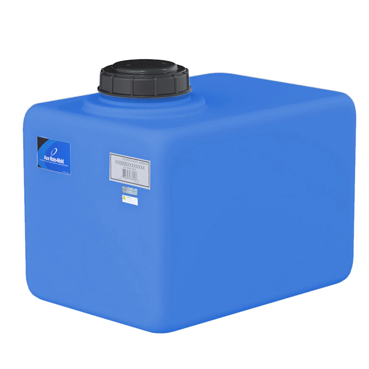 16 Gallon Blue MDPE Rectangular Flat Bottom Tank with 5" Lid & 3/4" Fitting - 21" L x 14" W x 14" Hgt.
