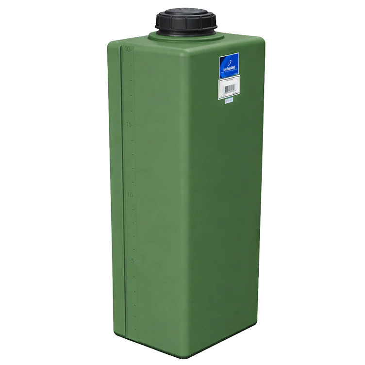 20 Gallon Green MDPE Rectangular Flat Bottom Tank with 5" Lid & 1/2" Outlet - 15" L x 11" W x 31" Hgt.