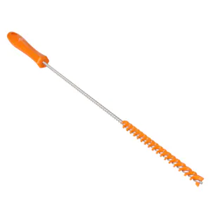 Orange Vikan® Stainless Steel Tube Brush with Stiff Polyester Bristles & Polypropylene Handle - 0.4" Dia. x 19.7" L
