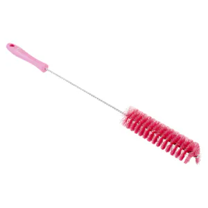 Pink Vikan® Stainless Steel Tube Brush with Stiff Polyester Bristles & Polypropylene Handle - 1.6" Dia. x 19.7" L