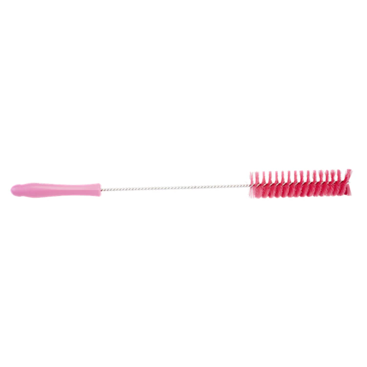 Pink Vikan® Stainless Steel Tube Brush with Stiff Polyester Bristles & Polypropylene Handle - 1.6" Dia. x 19.7" L