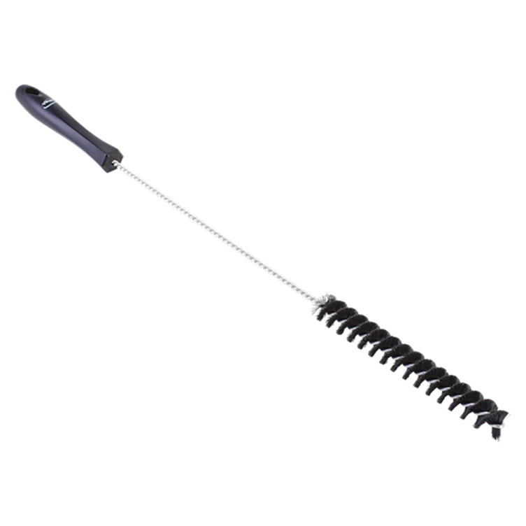 Black Vikan® Stainless Steel Tube Brush with Medium Polyester Bristles & Polypropylene Handle - 0.8" Dia. x 19.7" L