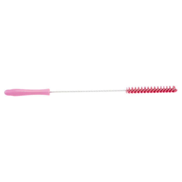 Pink Vikan® Stainless Steel Tube Brush with Medium Polyester Bristles & Polypropylene Handle - 0.8" Dia. x 19.7" L