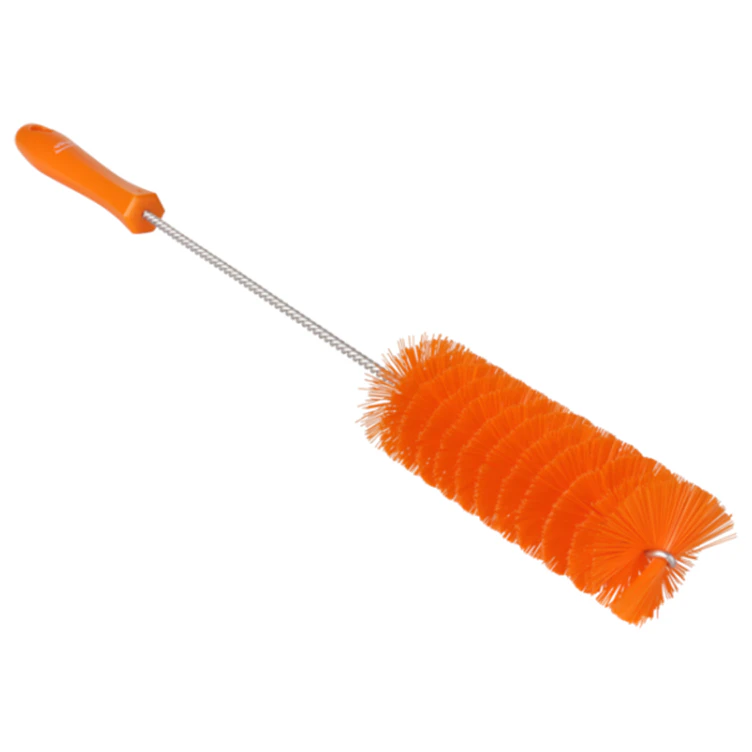 Orange Vikan® Stainless Steel Tube Brush with Medium Polyester Bristles & Polypropylene Handle - 2" Dia. x 19.7" L