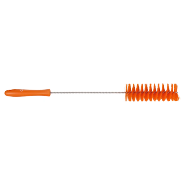 Orange Vikan® Stainless Steel Tube Brush with Medium Polyester Bristles & Polypropylene Handle - 2" Dia. x 19.7" L