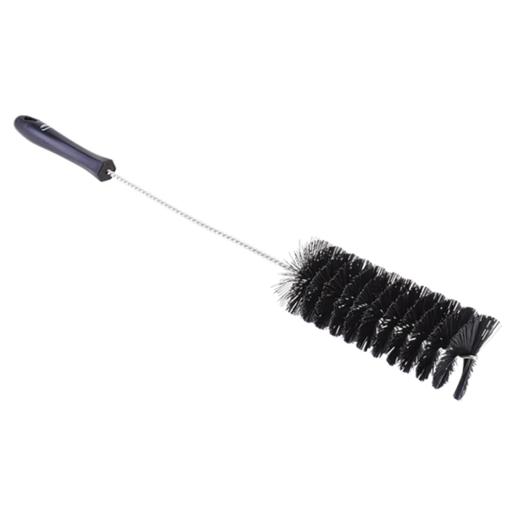 Black Vikan® Stainless Steel Tube Brush with Medium Polyester Bristles & Polypropylene Handle - 2.4" Dia. x 19.7" L