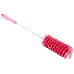 Pink Vikan® Stainless Steel Tube Brush with Medium Polyester Bristles & Polypropylene Handle - 2.4" Dia. x 19.7" L