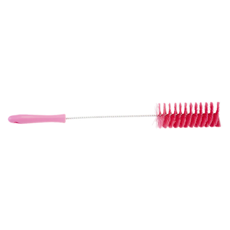 Pink Vikan® Stainless Steel Tube Brush with Medium Polyester Bristles & Polypropylene Handle - 2.4" Dia. x 19.7" L