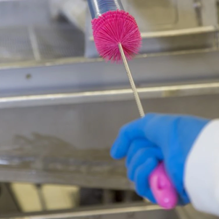 Pink Vikan® Stainless Steel Tube Brush with Medium Polyester Bristles & Polypropylene Handle - 2.4" Dia. x 19.7" L