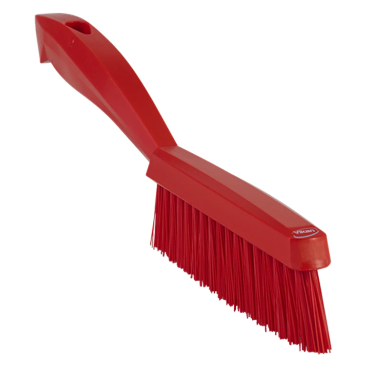 11.8" Red Polypropylene Vikan® Narrow Hand Brush with Short Handle & Extra Stiff Polyester Bristles