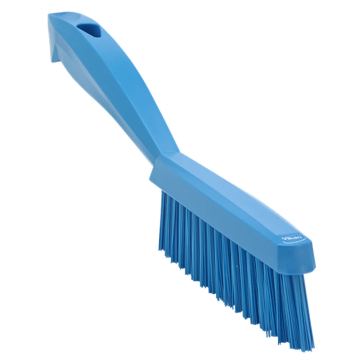 11.8" Blue Polypropylene Vikan® Narrow Hand Brush with Short Handle & Extra Stiff Polyester Bristles