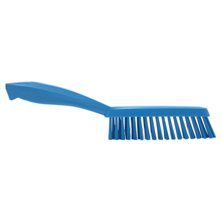 11.8" Blue Polypropylene Vikan® Narrow Hand Brush with Short Handle & Extra Stiff Polyester Bristles