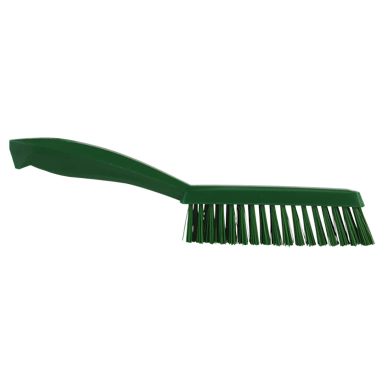 11.8" Green Polypropylene Vikan® Narrow Hand Brush with Short Handle & Extra Stiff Polyester Bristles