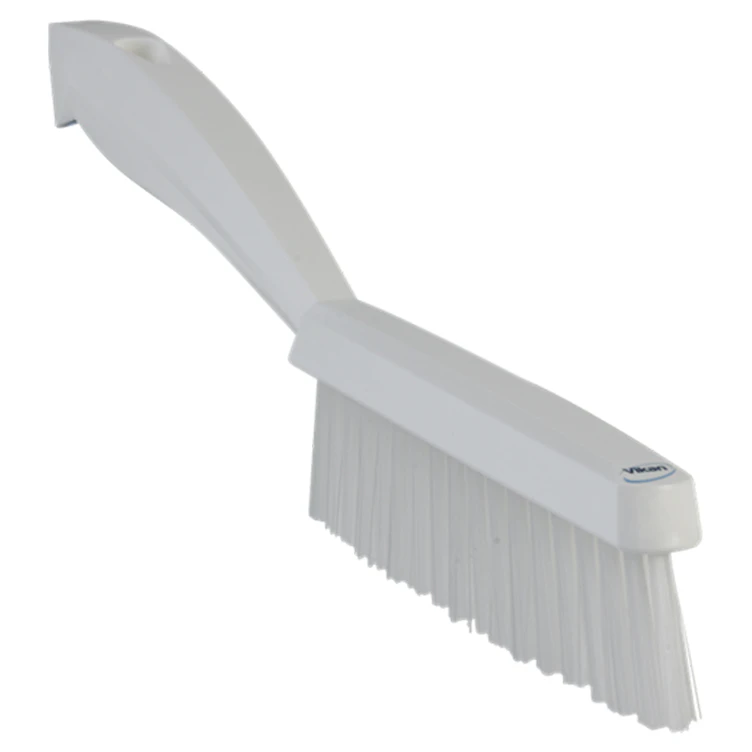 11.8" White Polypropylene Vikan® Narrow Hand Brush with Short Handle & Extra Stiff Polyester Bristles