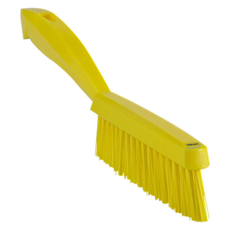 11.8" Yellow Polypropylene Vikan® Narrow Hand Brush with Short Handle & Extra Stiff Polyester Bristles