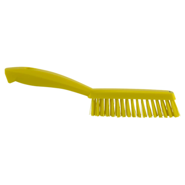 11.8" Yellow Polypropylene Vikan® Narrow Hand Brush with Short Handle & Extra Stiff Polyester Bristles