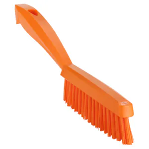 11.8" Orange Polypropylene Vikan® Narrow Hand Brush with Short Handle & Extra Stiff Polyester Bristles