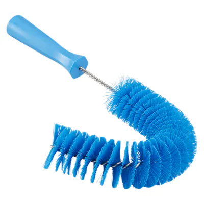 14.2" Blue Vikan® Stainless Steel Exterior Pipe Brush with Medium Polyester Bristles & Polypropylene Handle