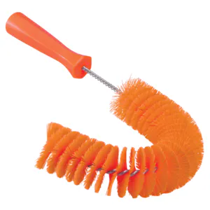 14.2" Orange Vikan® Stainless Steel Exterior Pipe Brush with Medium Polyester Bristles & Polypropylene Handle