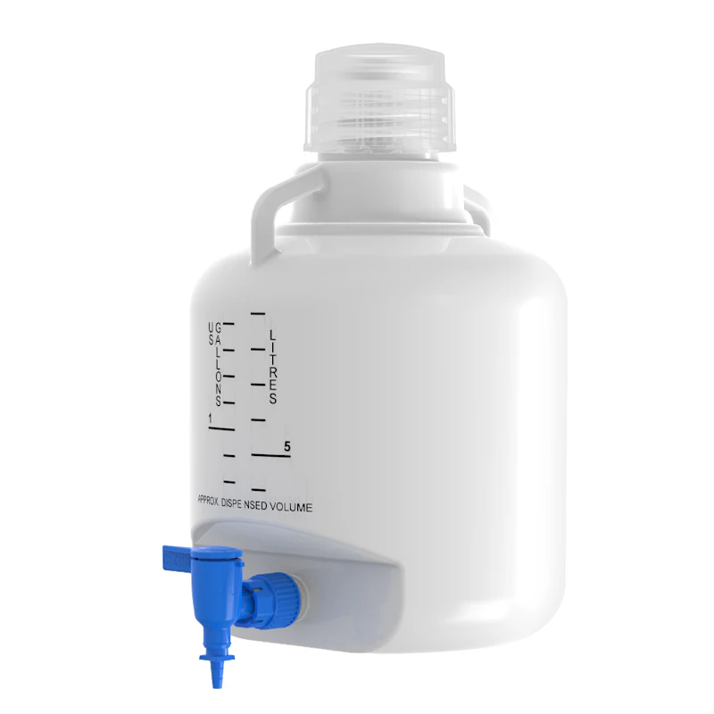 10 Liter Natural LDPE UniStore™ Industrial-Grade Round Carboy with 83mm Natural Screw Cap & Blue Spigot