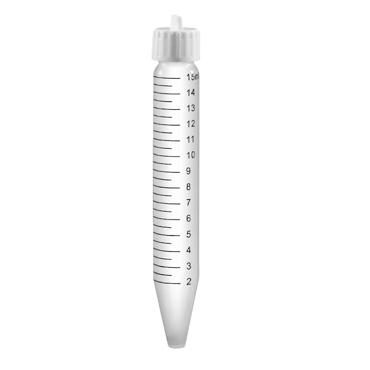 15mL Conical Bottom Natural Polypropylene High-Speed Centrifuge Tube with White Screw Cap, Grip Tab & Graduations - Package of 12