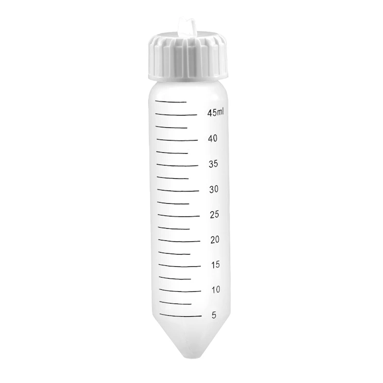 50mL Conical Bottom Natural Polypropylene High-Speed Centrifuge Tube with White Screw Cap, Grip Tab & Graduations - Package of 12