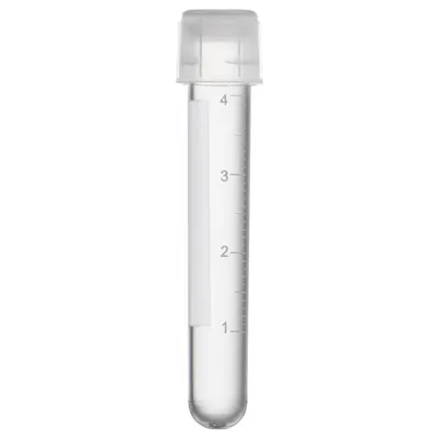 5mL Sterile Round Bottom Natural Polystyrene EmbryoGuard™ MEA-Tested Sample Tube with Natural Cap & White Graduations - 25 per Bag; 40 Bags per Case