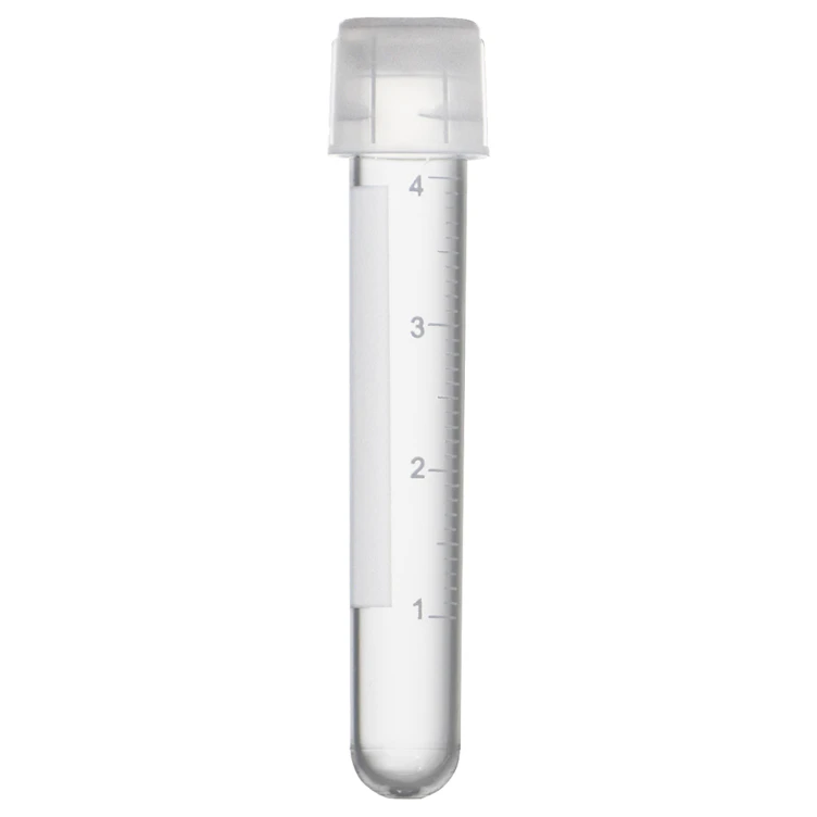 5mL Sterile Round Bottom Natural Polystyrene EmbryoGuard™ MEA-Tested Sample Tube with Natural Cap & White Graduations - 25 per Bag; 40 Bags per Case