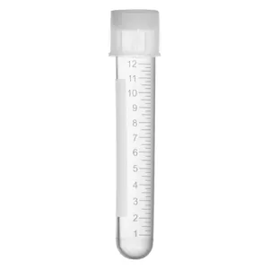 14mL Sterile Round Bottom Natural Polypropylene EmbryoGuard™ MEA-Tested Sample Tube with Natural Cap & White Graduations - 25 per Bag; 40 Bags per Case