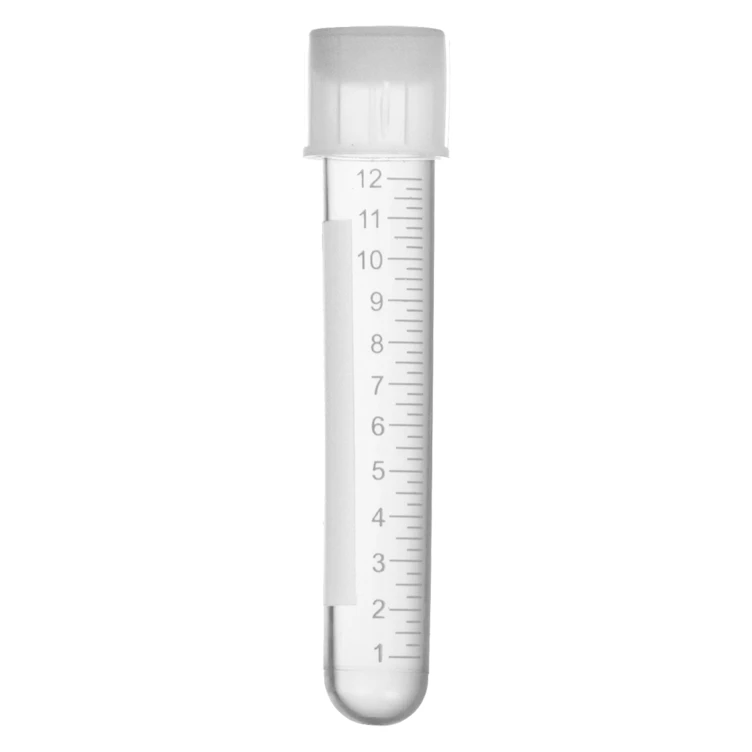 14mL Sterile Round Bottom Natural Polypropylene EmbryoGuard™ MEA-Tested Sample Tube with Natural Cap & White Graduations - 25 per Bag; 40 Bags per Case
