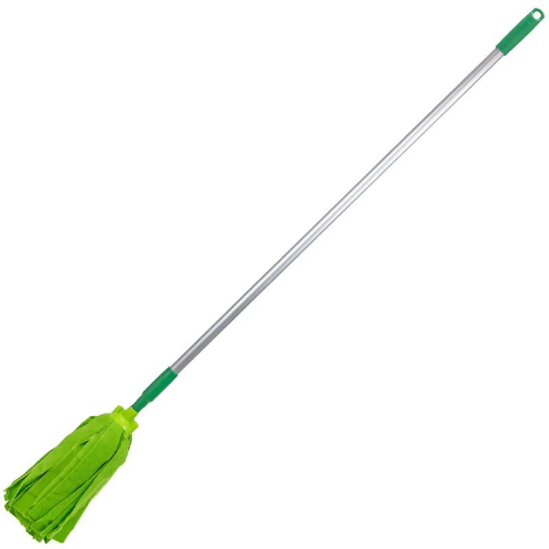 Green Microfiber Vikan® Socket Mop Head & 49.6" Aluminum Handle with Green Tip & Cap