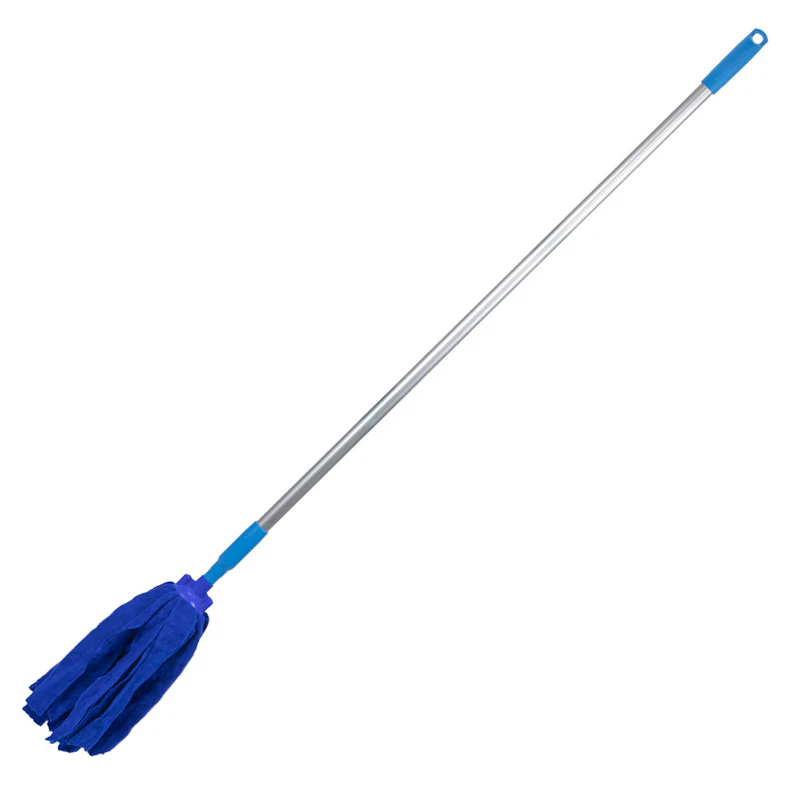Blue Microfiber Vikan® Socket Mop Head & 49.6" Aluminum Handle with Blue Tip & Cap
