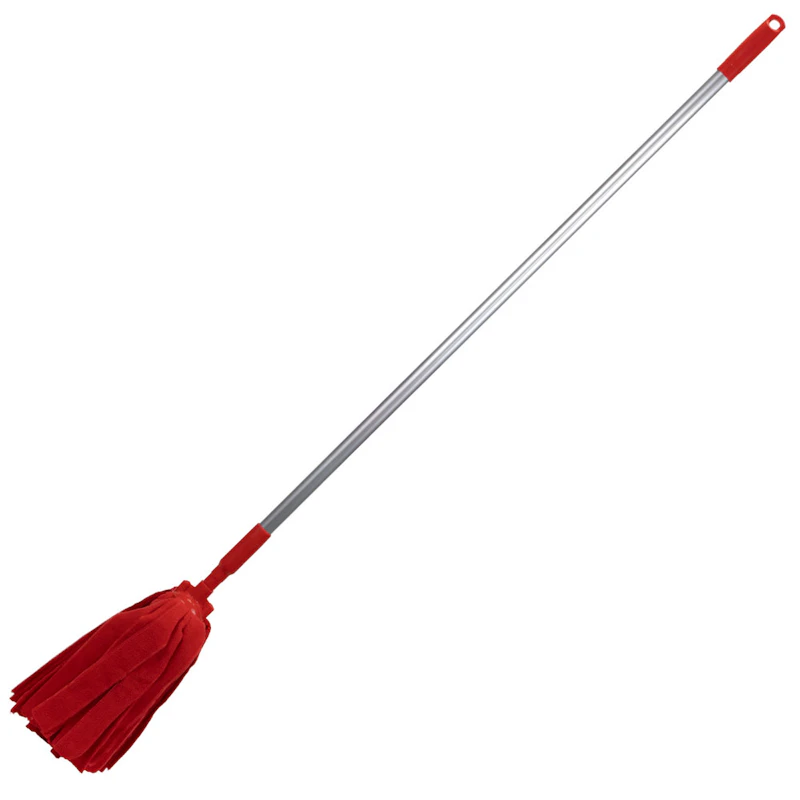 Red Microfiber Vikan® Socket Mop Head & 49.6" Aluminum Handle with Red Tip & Cap