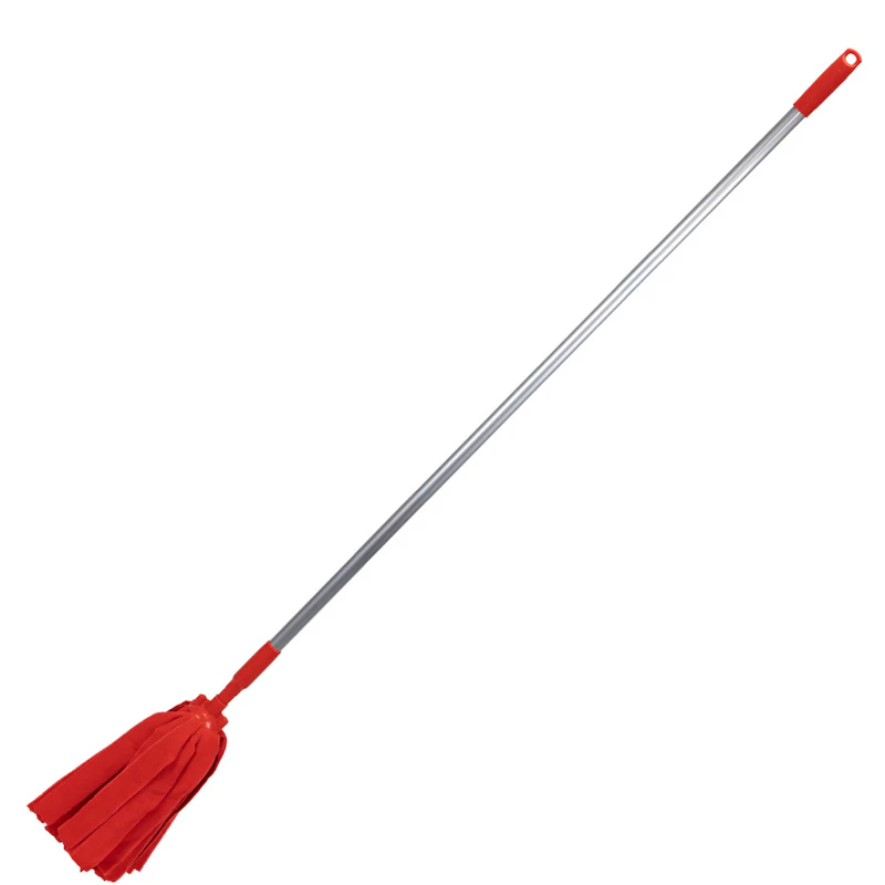 Red Microfiber Vikan® Socket Mop Head & 57.5" Aluminum Handle with Red Tip & Cap