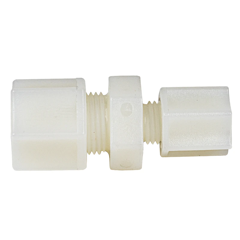 3/8" OD Tube x 1/4" OD Tube Jaco Nylon Reducing Union Tube Fitting with Plastic Gripper - 220 psi