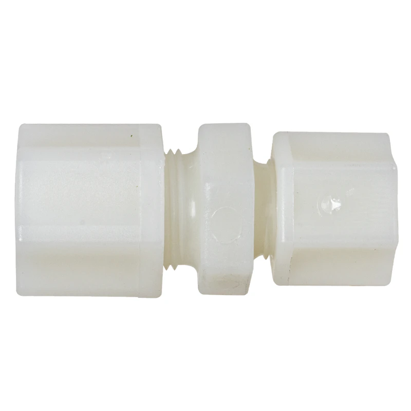 1/2" OD Tube x 3/8" OD Tube Jaco Nylon Reducing Union Tube Fitting with Plastic Gripper - 220 psi